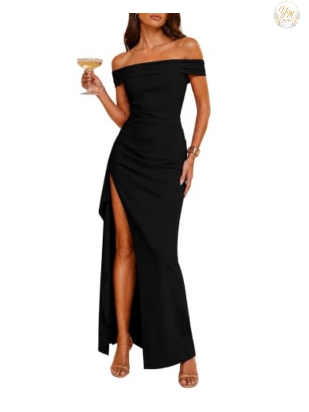 Off Shoulder Bodycon High Split Formal Cocktail Wedding Guest Maxi Dress